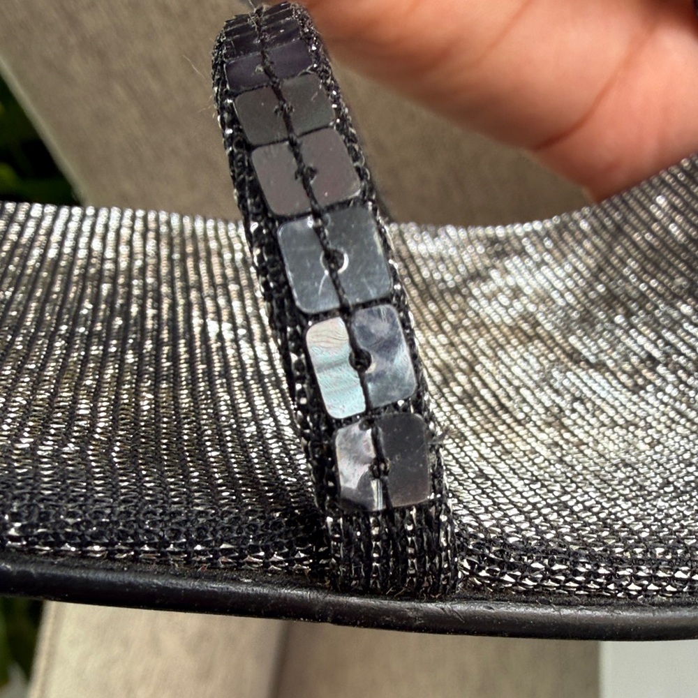 Vintage Nine West Strappy Heels Square Sequin Gun Metal Pewter Gray Black Sz 7 - Picture 16 of 17